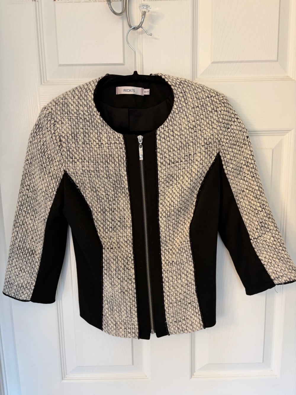 Ricki's Black and Ivory Tweed Zip-Front Blazer